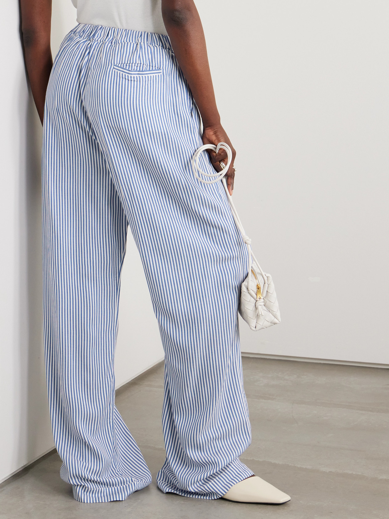The Frankie Shop Mirca Striped Twill Wide-leg Pants In Blue