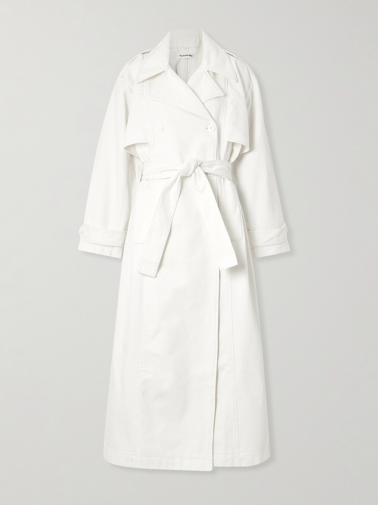 The Frankie Shop Nikola Double-breasted Denim Trench Coat In White