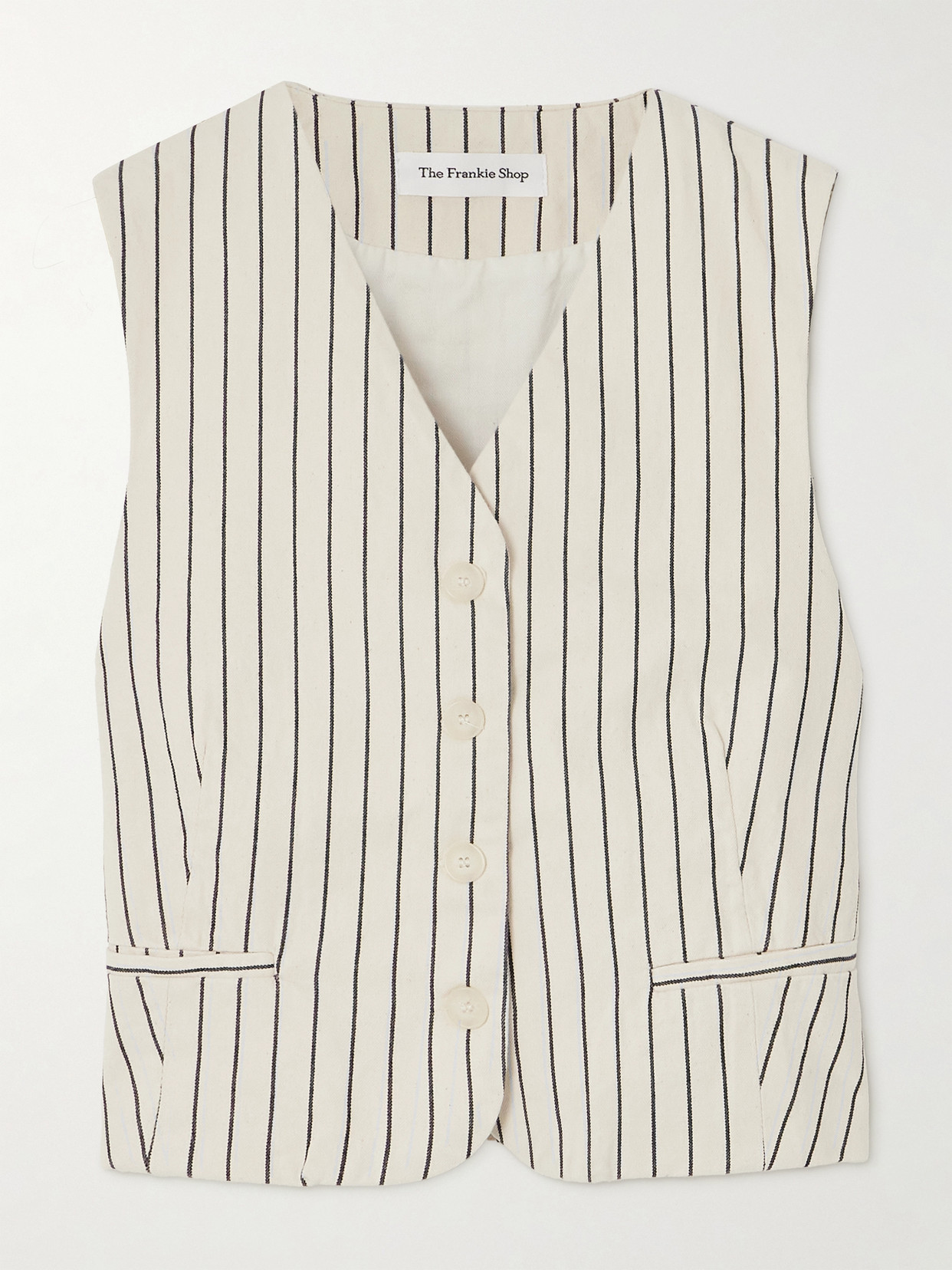 The Frankie Shop Womens Cream Black Stripe Clare Pinstriped Cotton-poplin Waistcoat In Cream