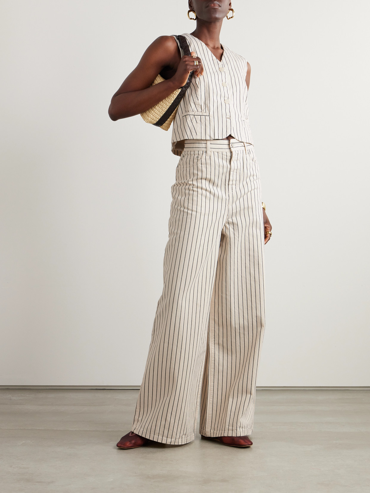 The Frankie Shop Womens Cream Black Stripe Clare Pinstriped Cotton-poplin Waistcoat In Cream