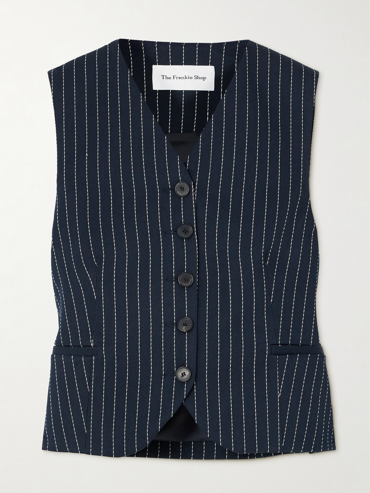 The Frankie Shop Chelsea Pinstriped Twill Vest In Blue