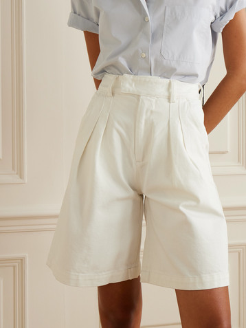 The Frankie Shop Xavier pleated denim shorts