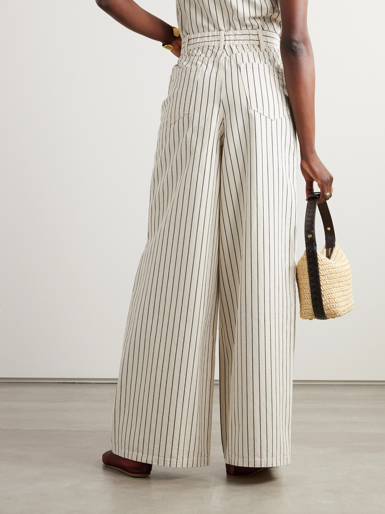 THE FRANKIE SHOP SASHA STRIPED HIGH-RISE WIDE-LEG JEANS