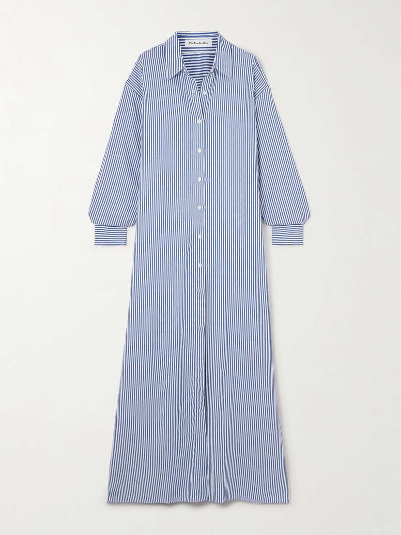 The Frankie Shop Avery Oversized Striped Twill Maxi Shirt Dress