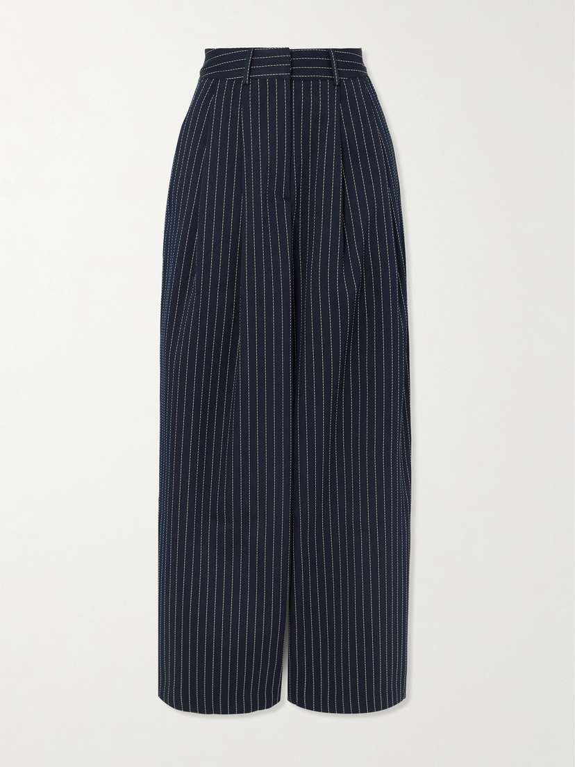 The Frankie Shop Ripley Pleated Pinstriped Twill Wide-leg Pants