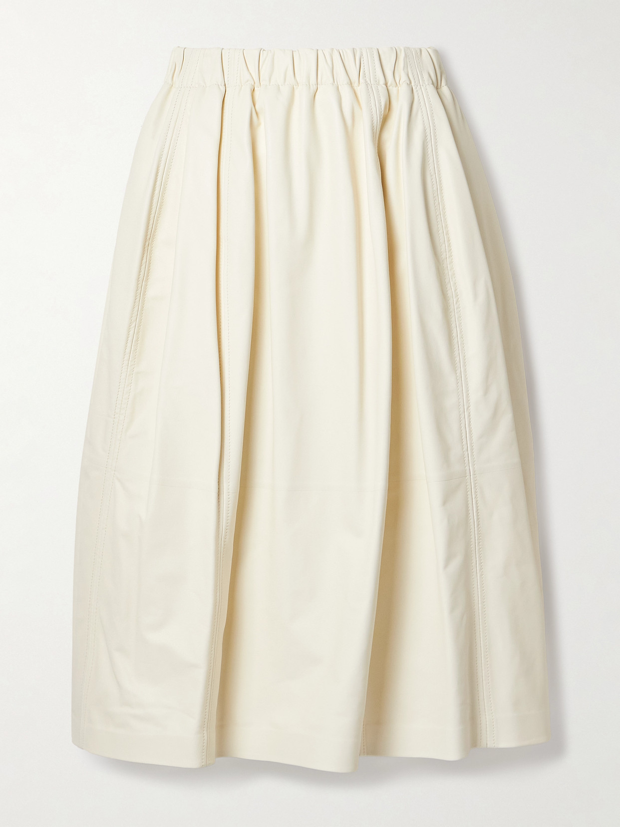 Marni - Gathered Paneled Leather Midi Skirt - Yellow