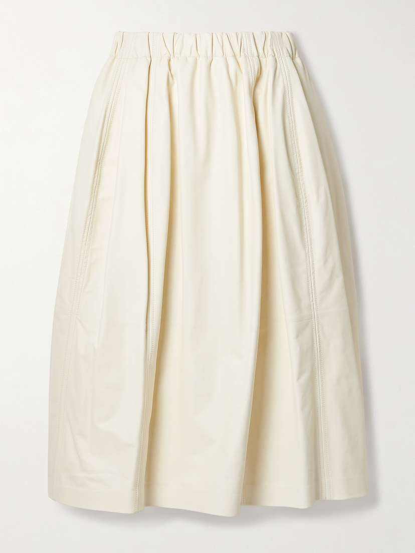 Marni Gathered Paneled Leather Midi Skirt