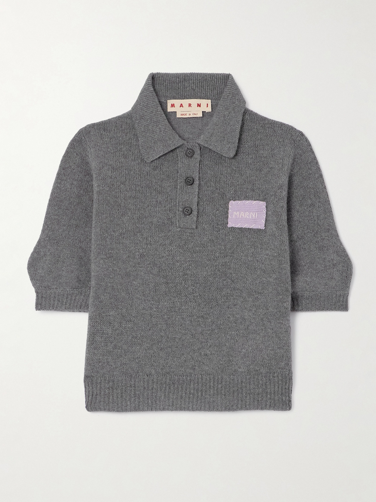 Marni Logo-appliquéd Cashmere Polo Shirt In Gray
