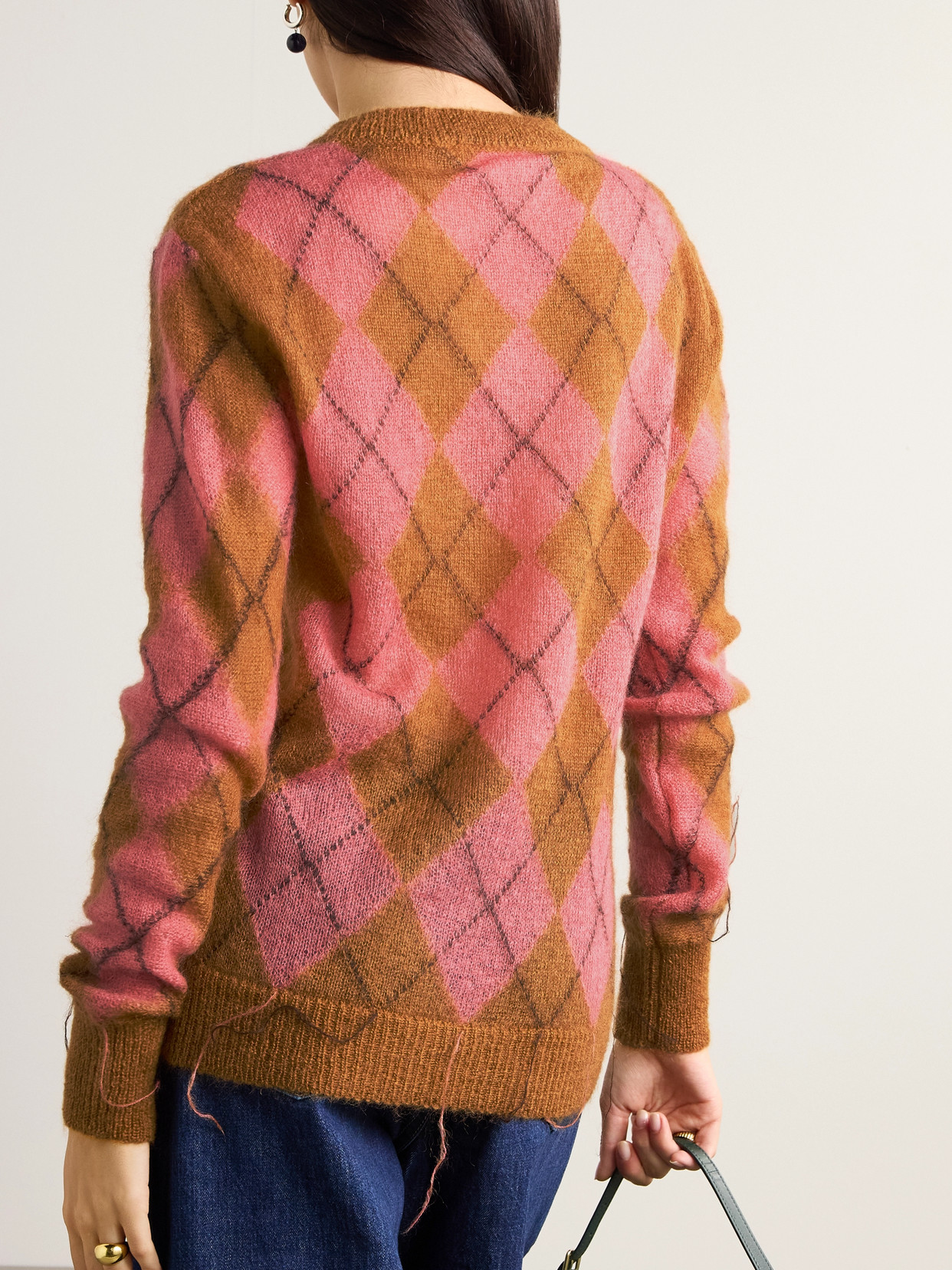 Marni Fringed Argyle Jacquard-knit Mohair-blend Sweater In Multi