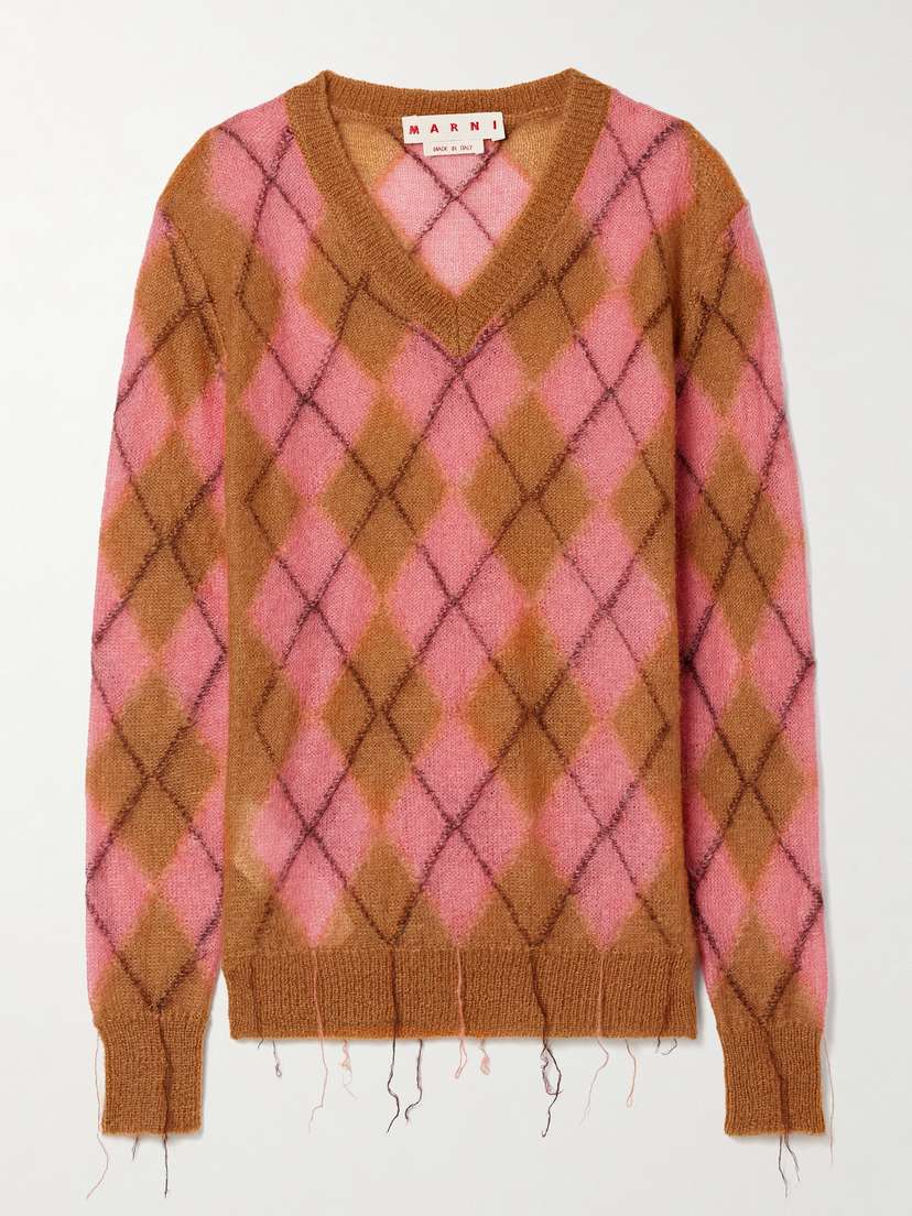 Marni Fringed Argyle Jacquard-knit Mohair-blend Sweater