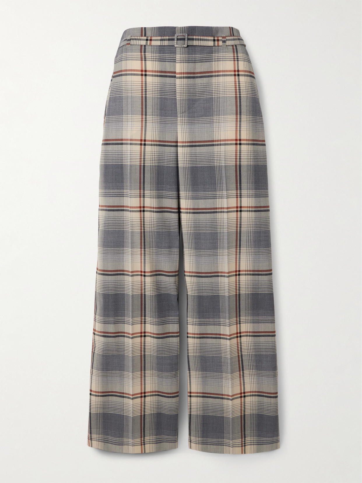 Marni - Belted Checked Crepe Wide-leg Pants - Neutrals