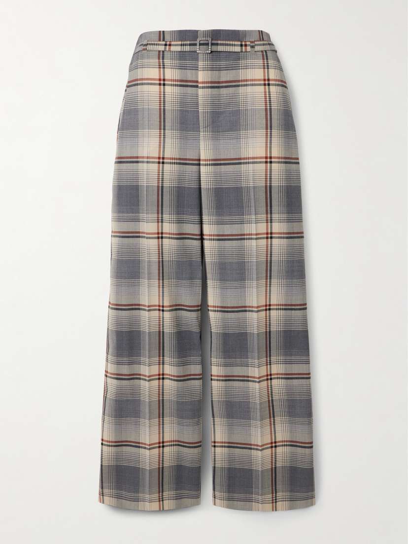 Marni Belted Checked Crepe Wide-leg Pants
