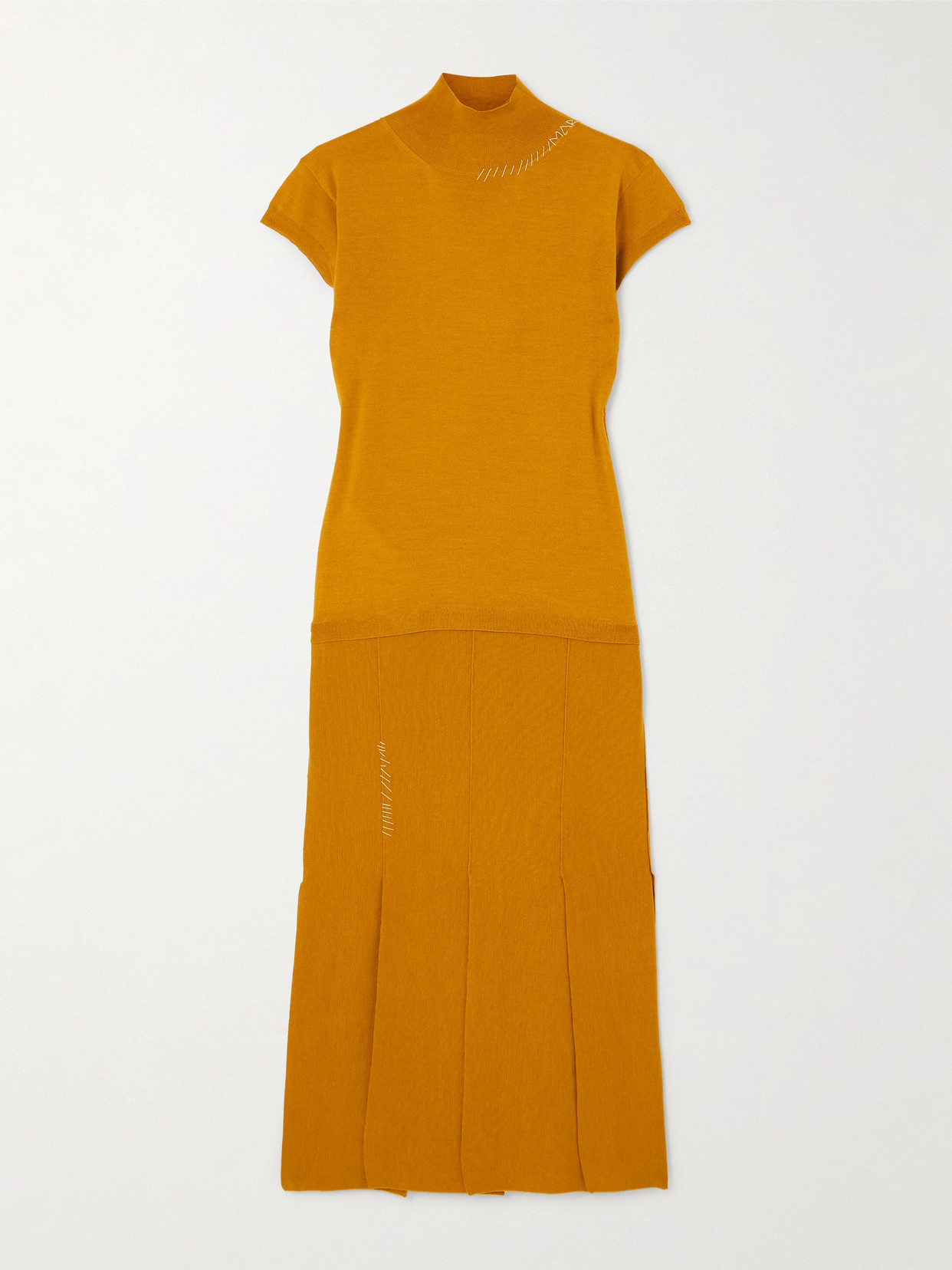 Marni Paneled Wool And Silk-blend Turtleneck Midi Dress In Orange