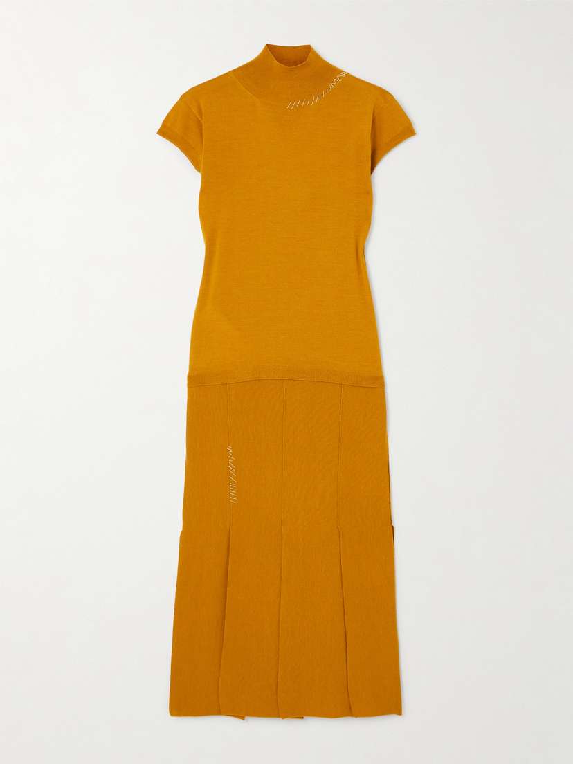 Marni Paneled Wool And Silk-blend Turtleneck Midi Dress