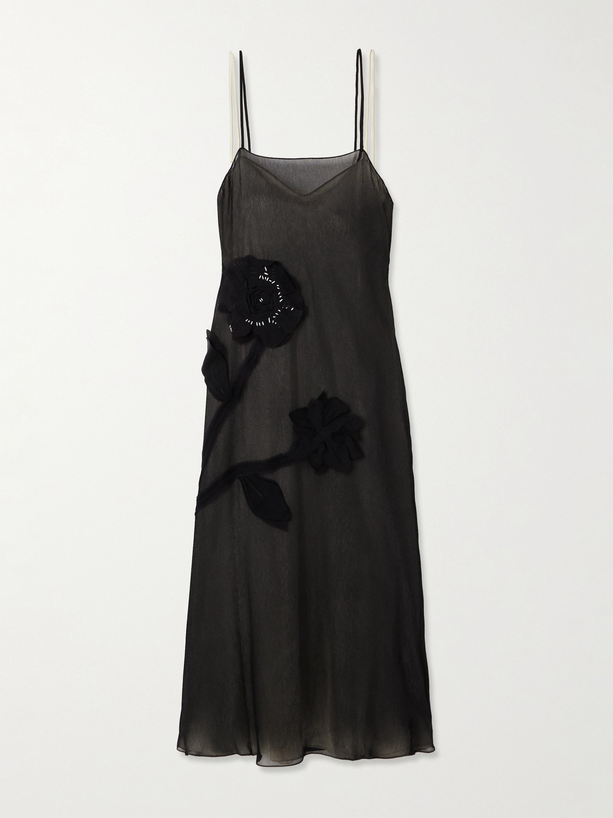 Marni Appliquéd Silk-crepon Midi Dress In Black