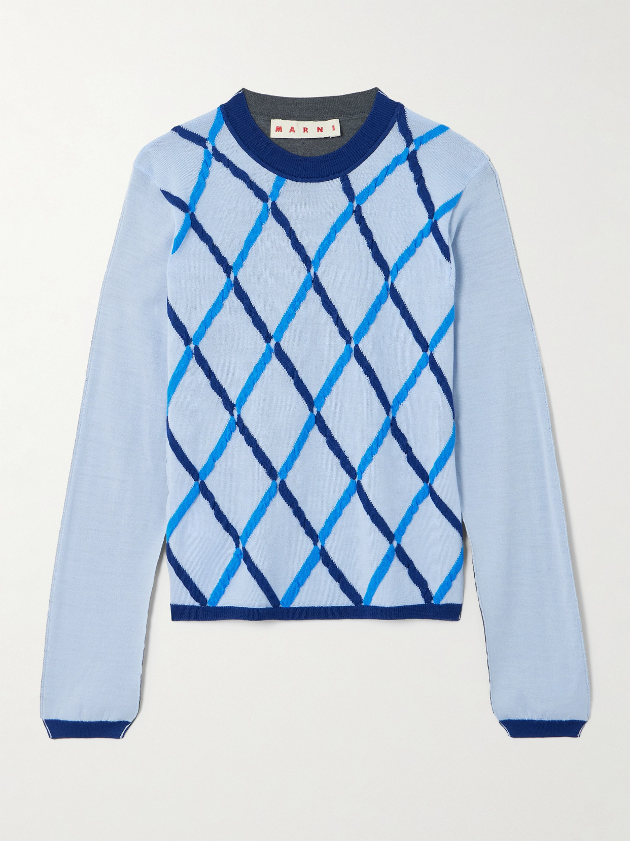 Marni - Argyle Knitted Wool And Silk-blend Sweater - Blue