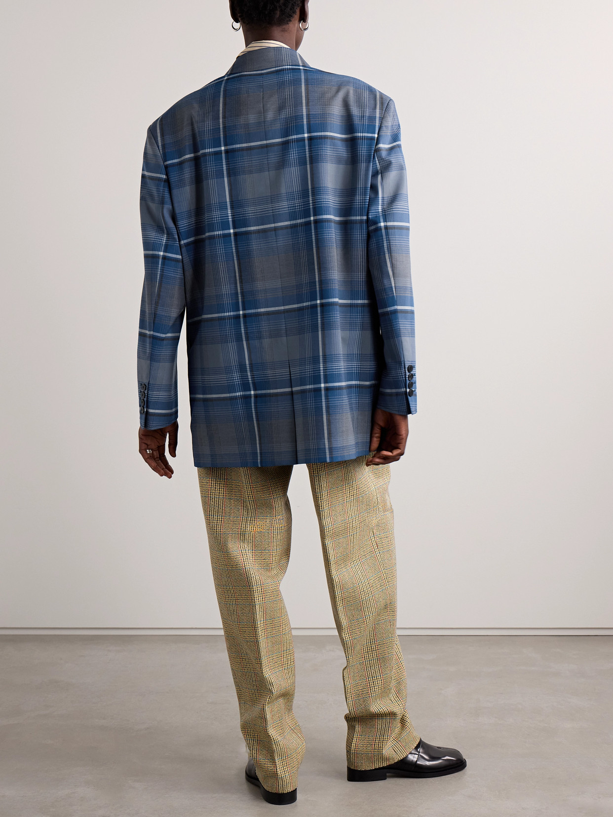 Marni Plaid Patterned Single Breasted Blazer In Blue