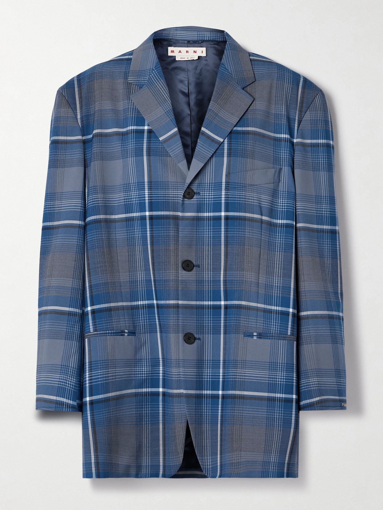 Marni - Oversized Checked Woven Blazer - Blue