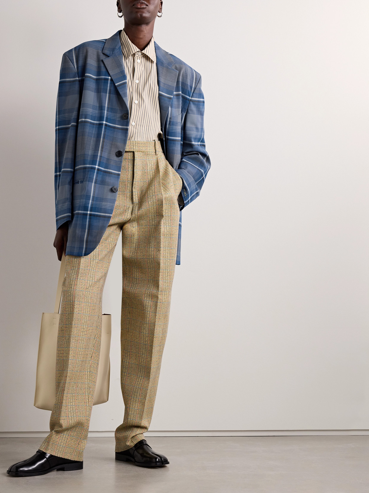 Marni Plaid Patterned Single Breasted Blazer In Blue
