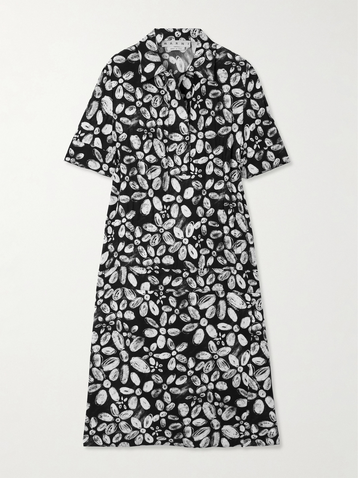 Marni Printed Crepe Midi Dress In Black