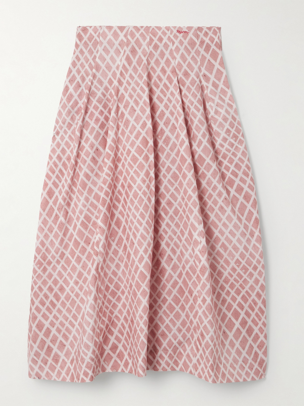 Marni - Checked Pleated Cotton-poplin Midi Skirt - Pink