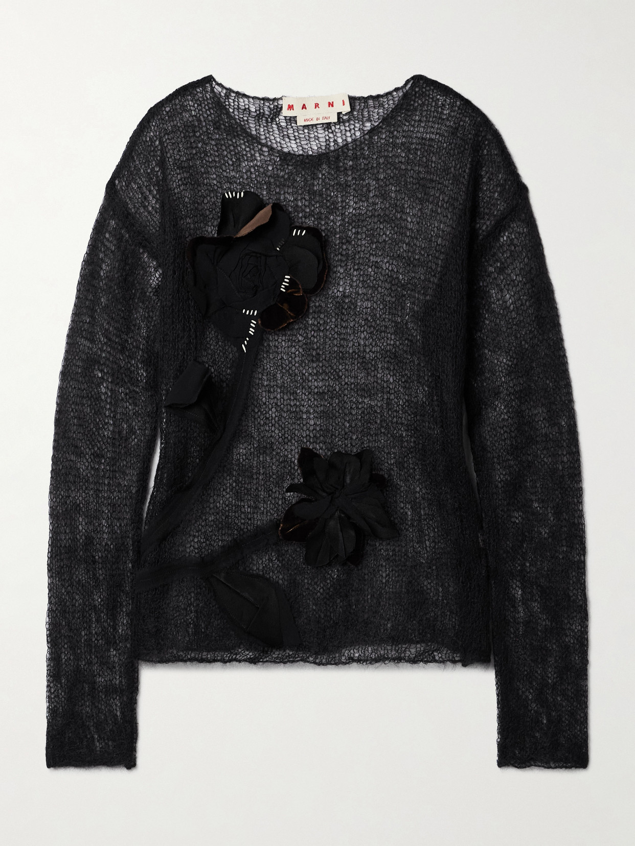 Marni - Appliquéd Open-knit Mohair-blend Sweater - Black