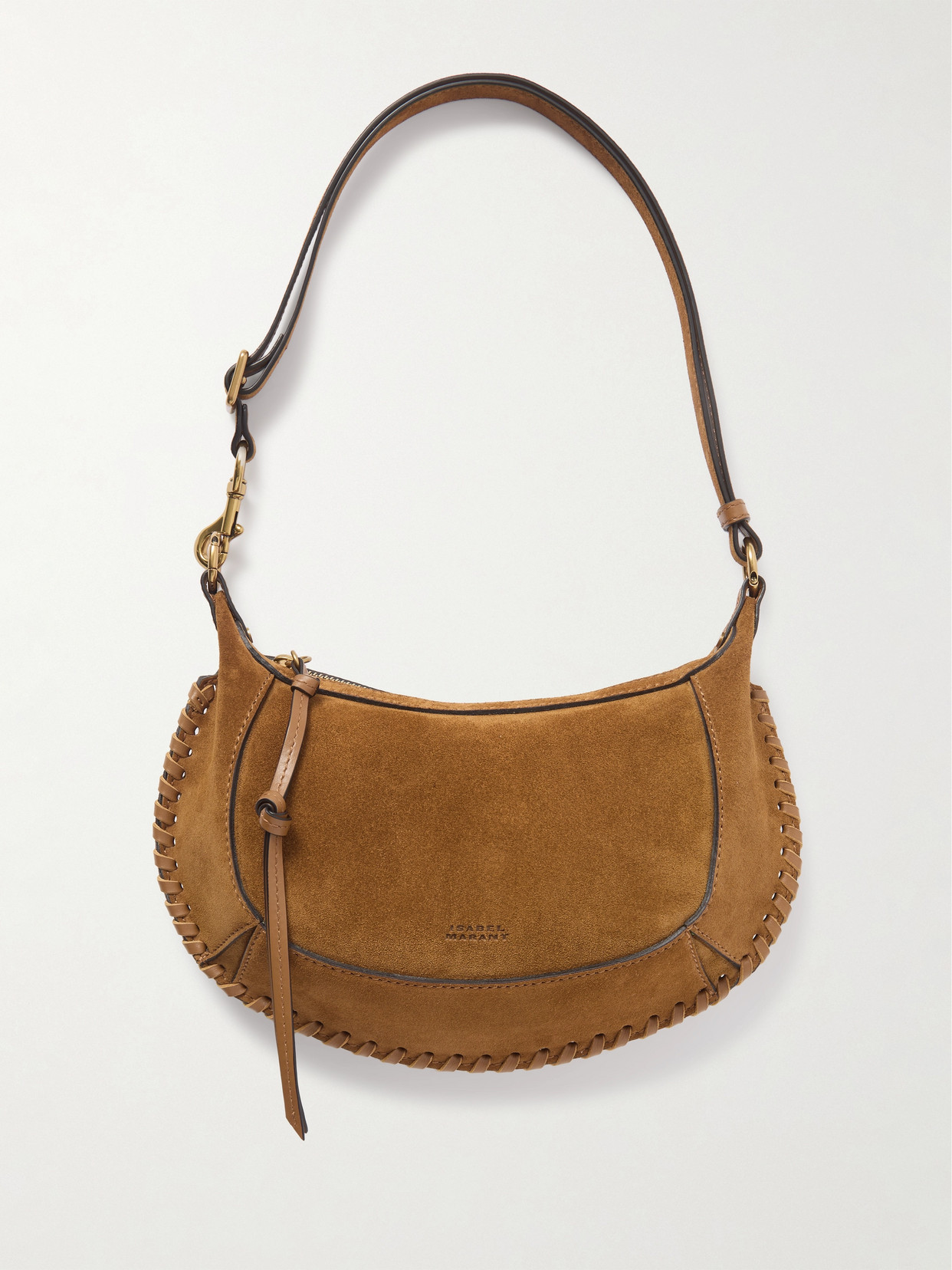 Isabel Marant Oskan Moon Whipstitched Leather-trimmed Suede Shoulder Bag In Brown