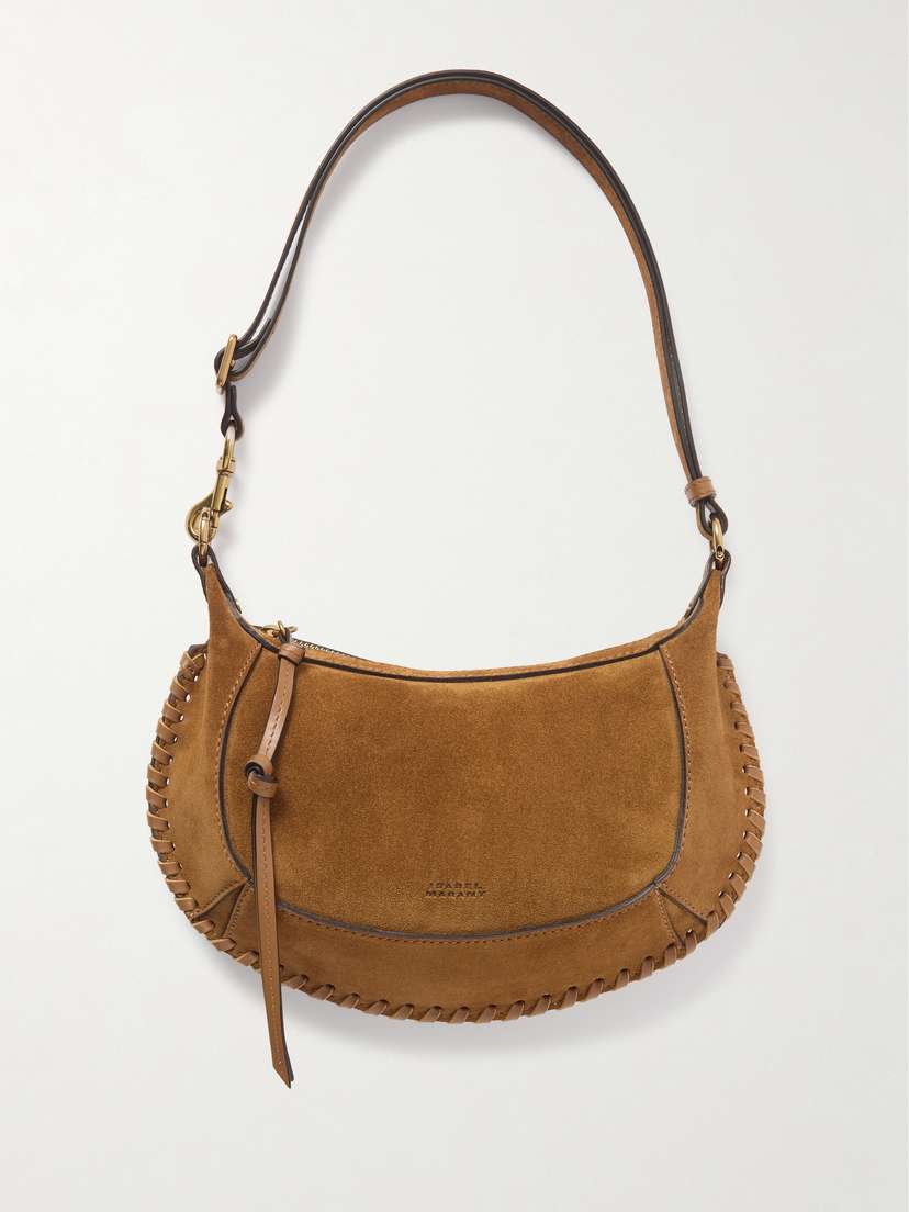 Isabel Marant Oskan Moon Whipstitched Leather-trimmed Suede Shoulder Bag