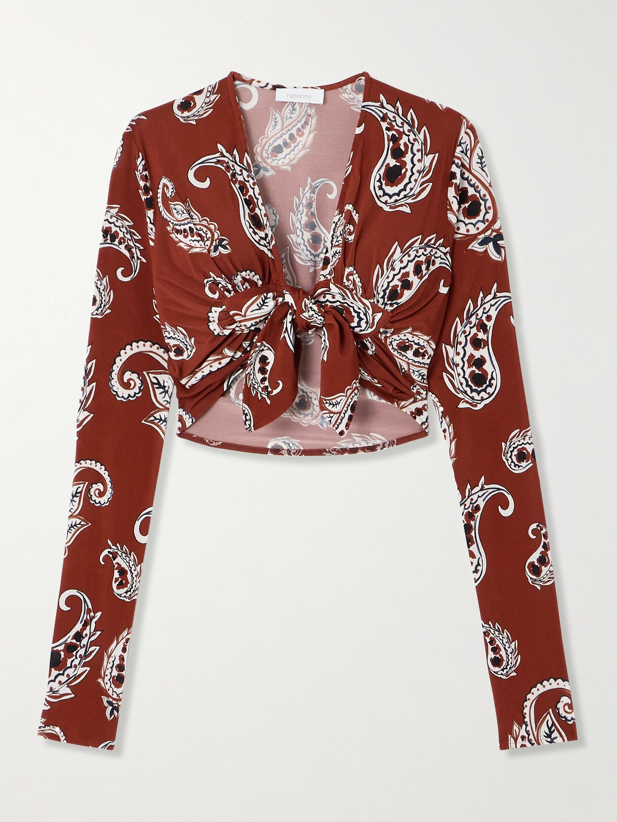 Rabanne Cropped Paisley-print Stretch-crepe Top In Red