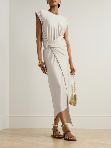 Rabanne Embellished asymmetric draped satin-jersey midi dress
