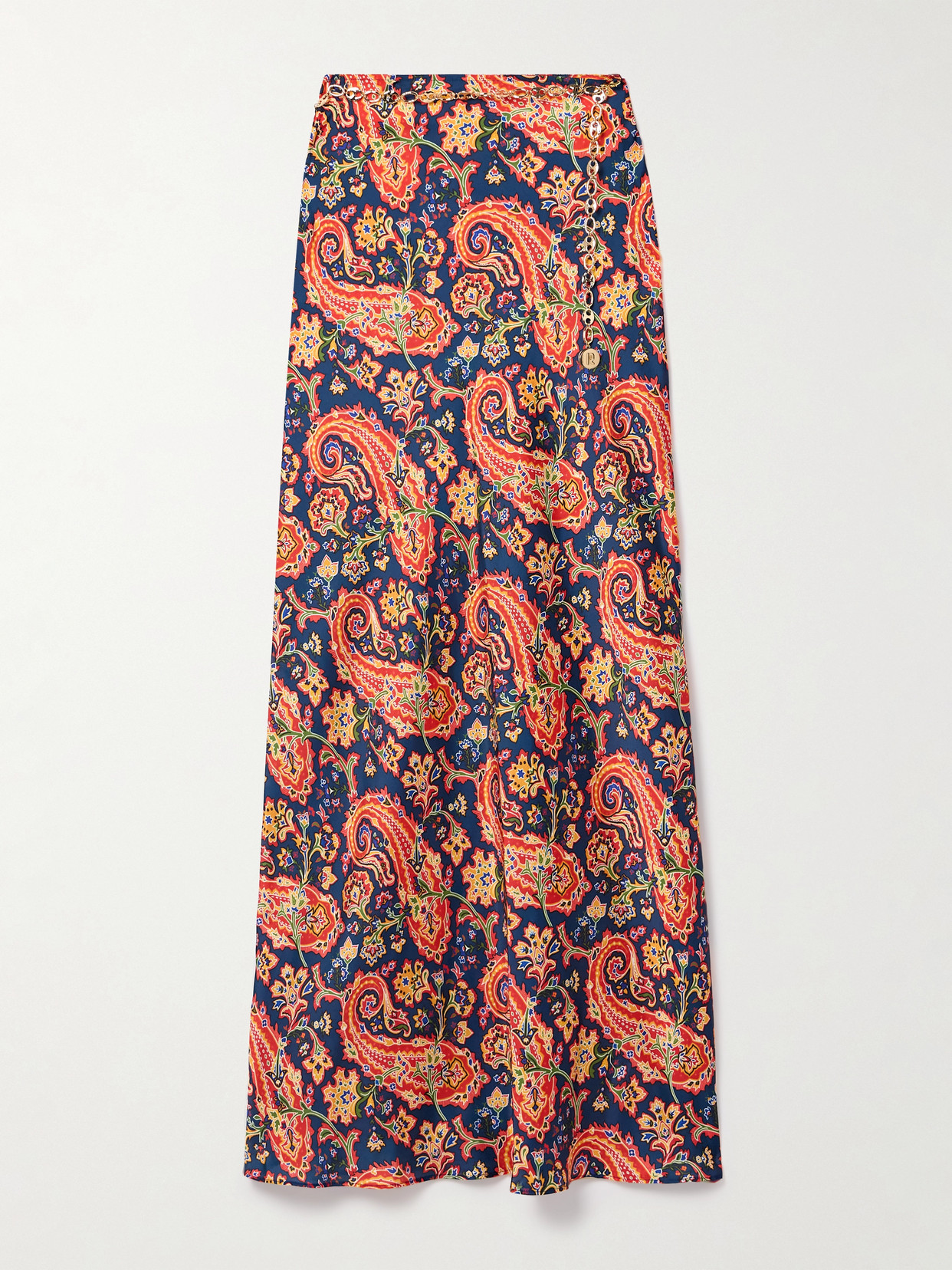 Rabanne Chainmail-embellished Printed Satin Maxi Skirt In Multi