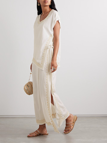 Rabanne Embroidered layered twill midi dress