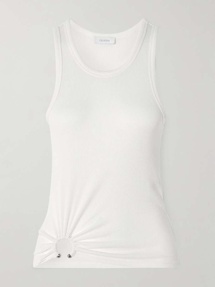 Rabanne Embellished Gathered Ribbed Stretch-cotton Jersey Tank