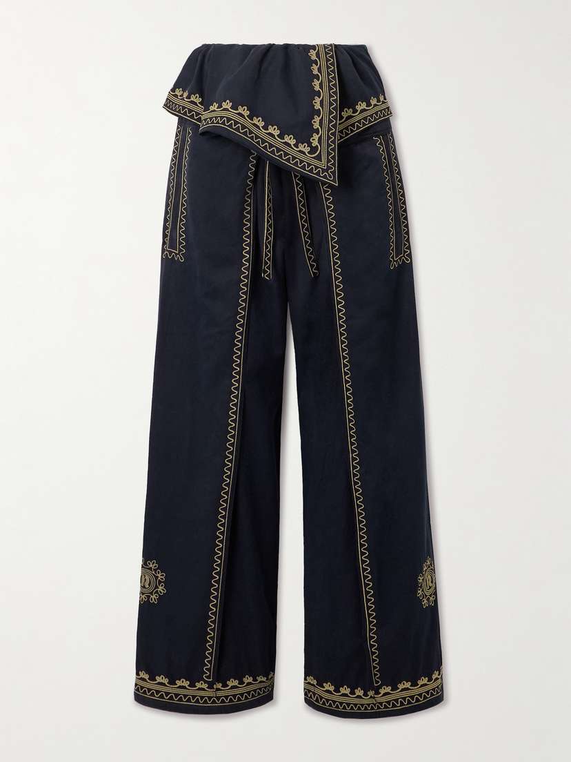 Rabanne Embroidered Belted Layered Twill Pants