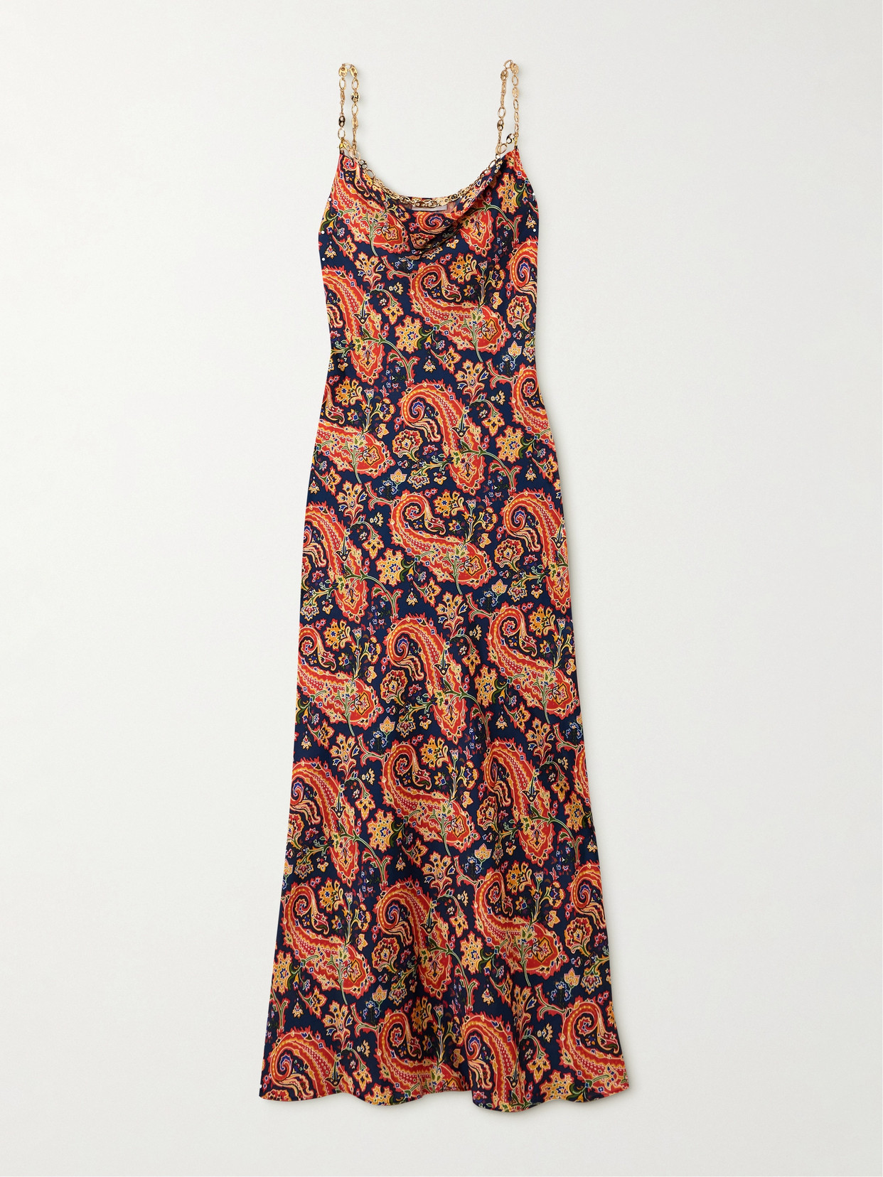 Rabanne Chainmail-embellished Paisley-print Satin Maxi Dress In Multi Print