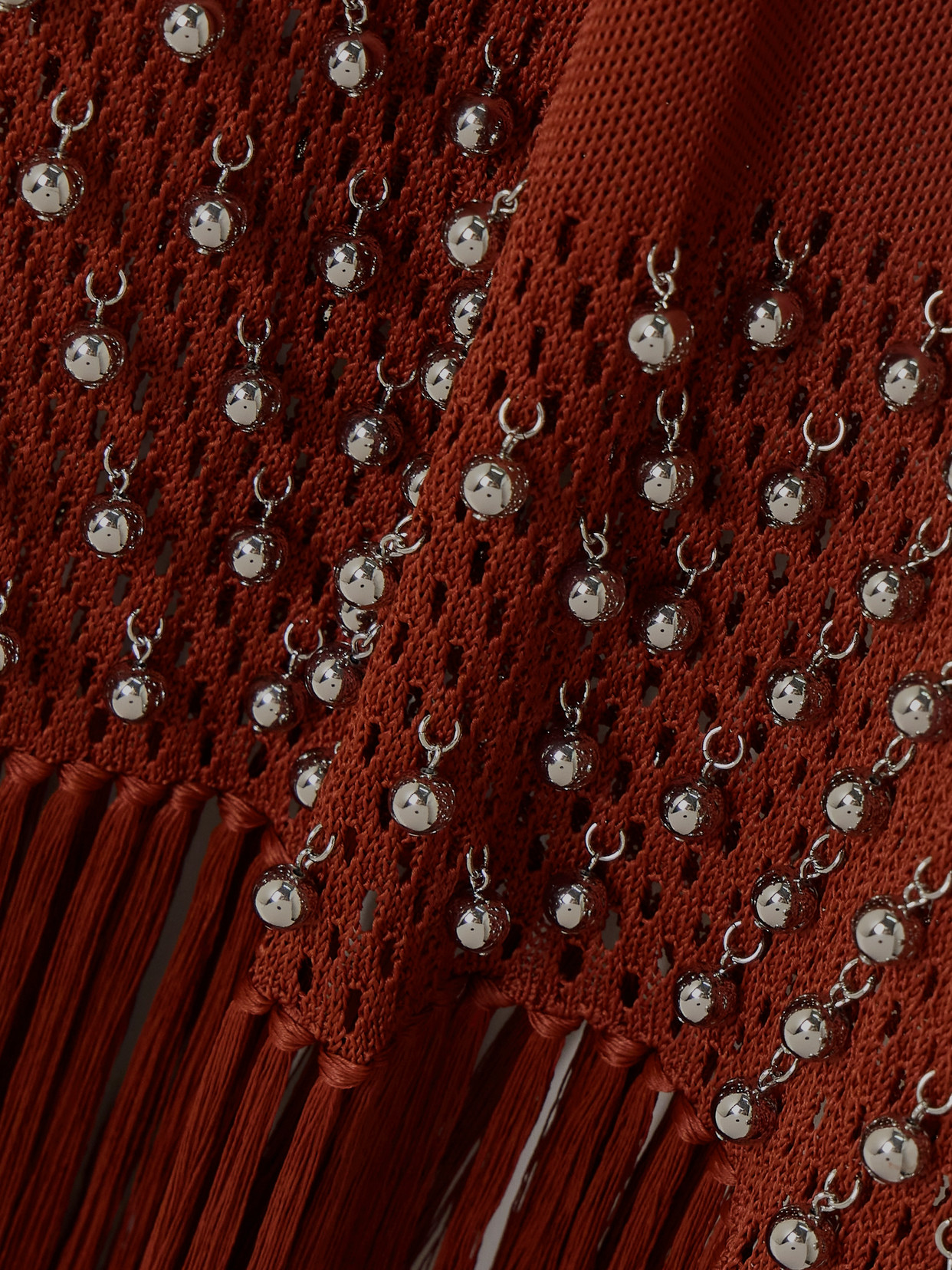 Rabanne Fringed Embellished Crocheted Cotton Maxi Dress In Red
