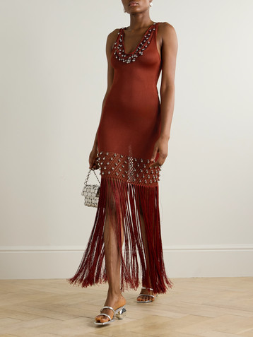 Rabanne Fringed embellished crocheted cotton maxi dress