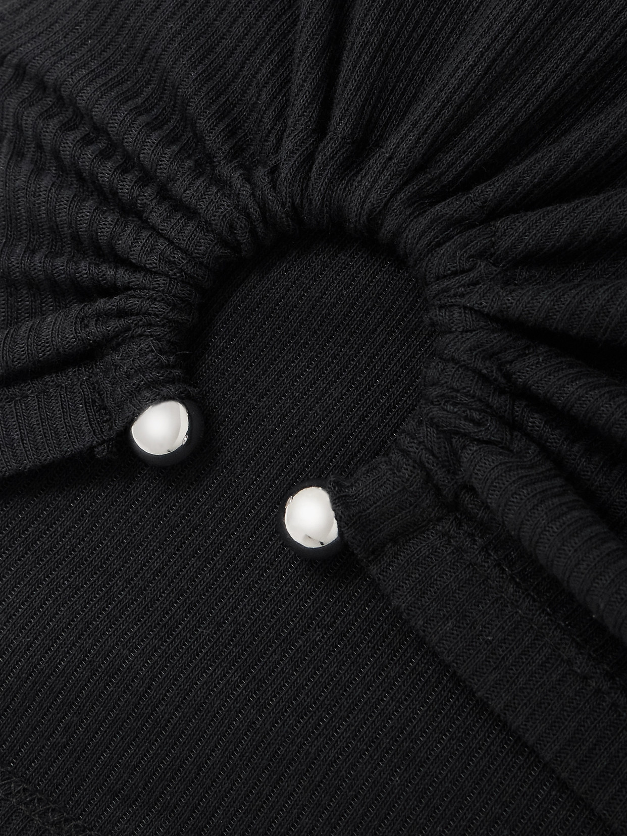 Embellished Gathered Ribbed Stretch-Cotton Jersey Tank