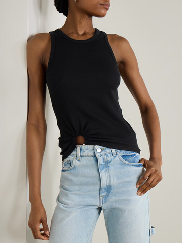 Rabanne Embellished gathered ribbed stretch-cotton jersey tank