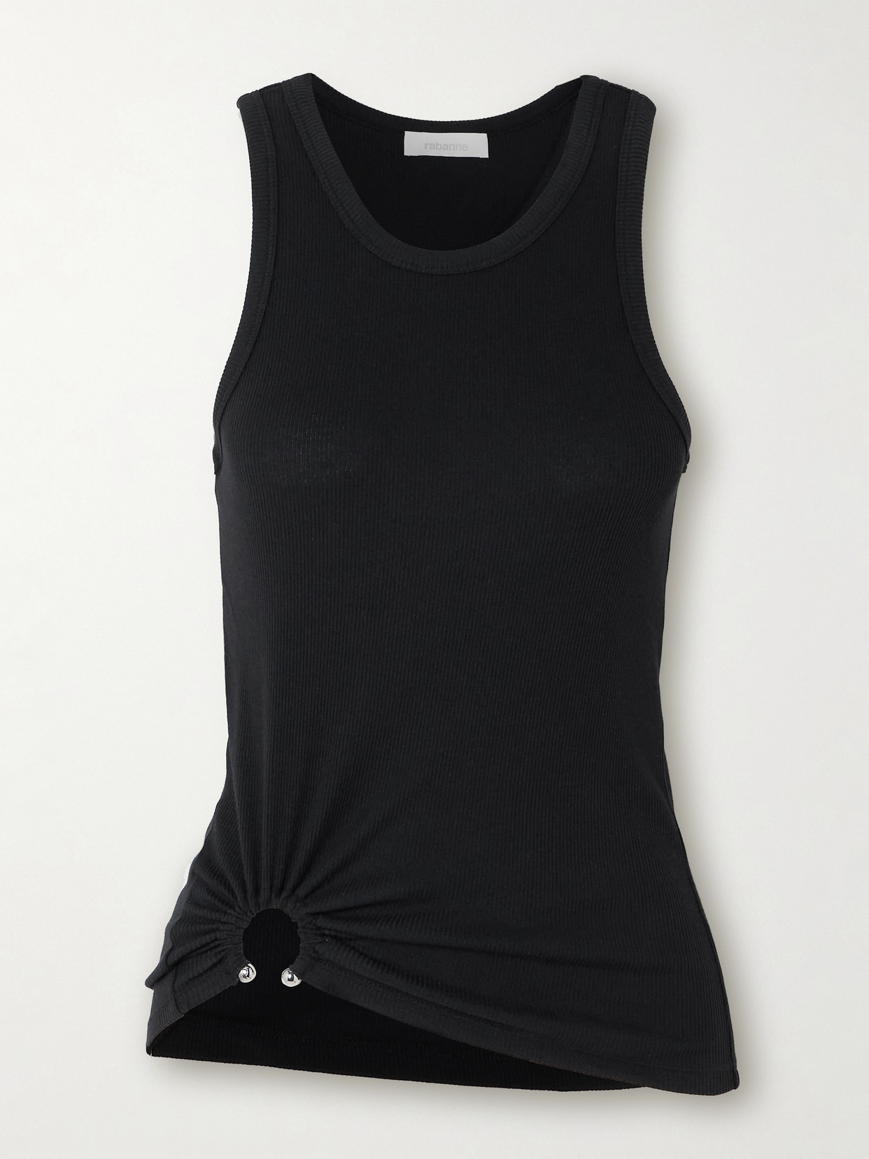 Rabanne Embellished Gathered Ribbed Stretch-cotton Jersey Tank In Black