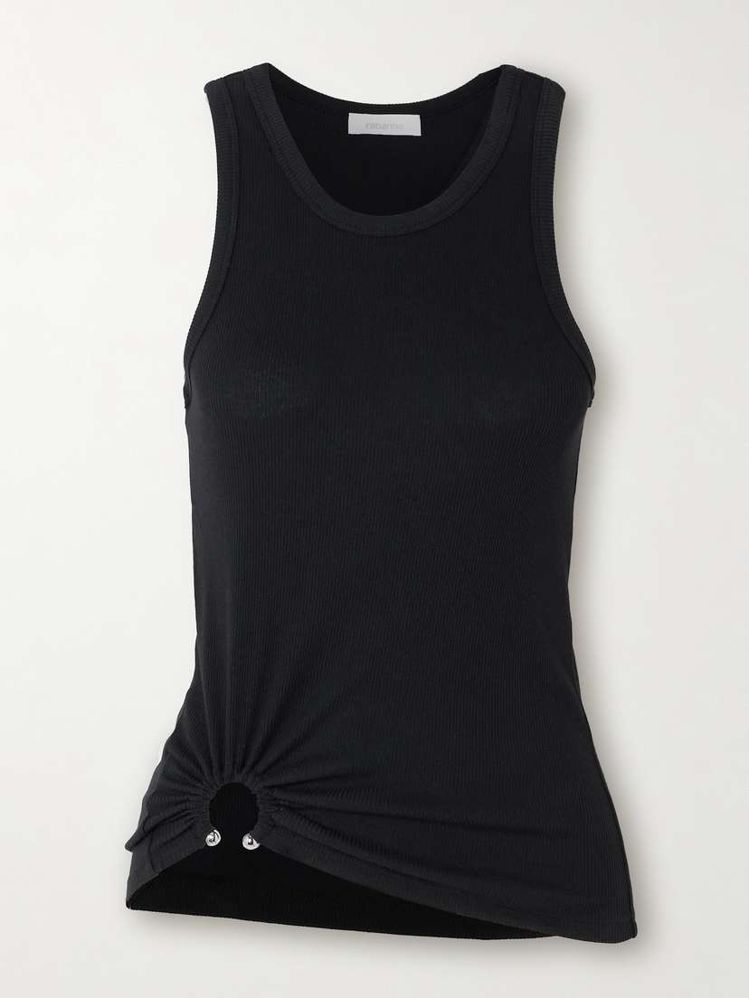 Rabanne Embellished Gathered Ribbed Stretch-cotton Jersey Tank