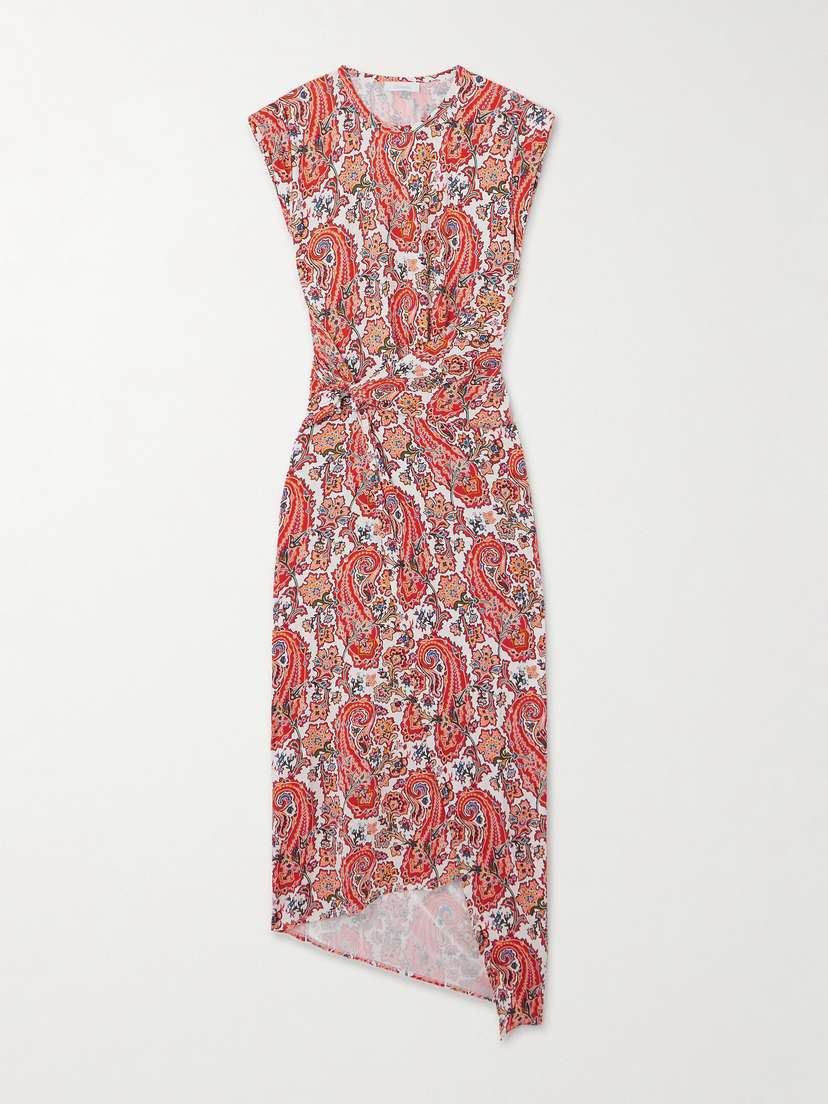 Rabanne Embellished Asymmetric Paisley-print Stretch-jersey Midi Dress
