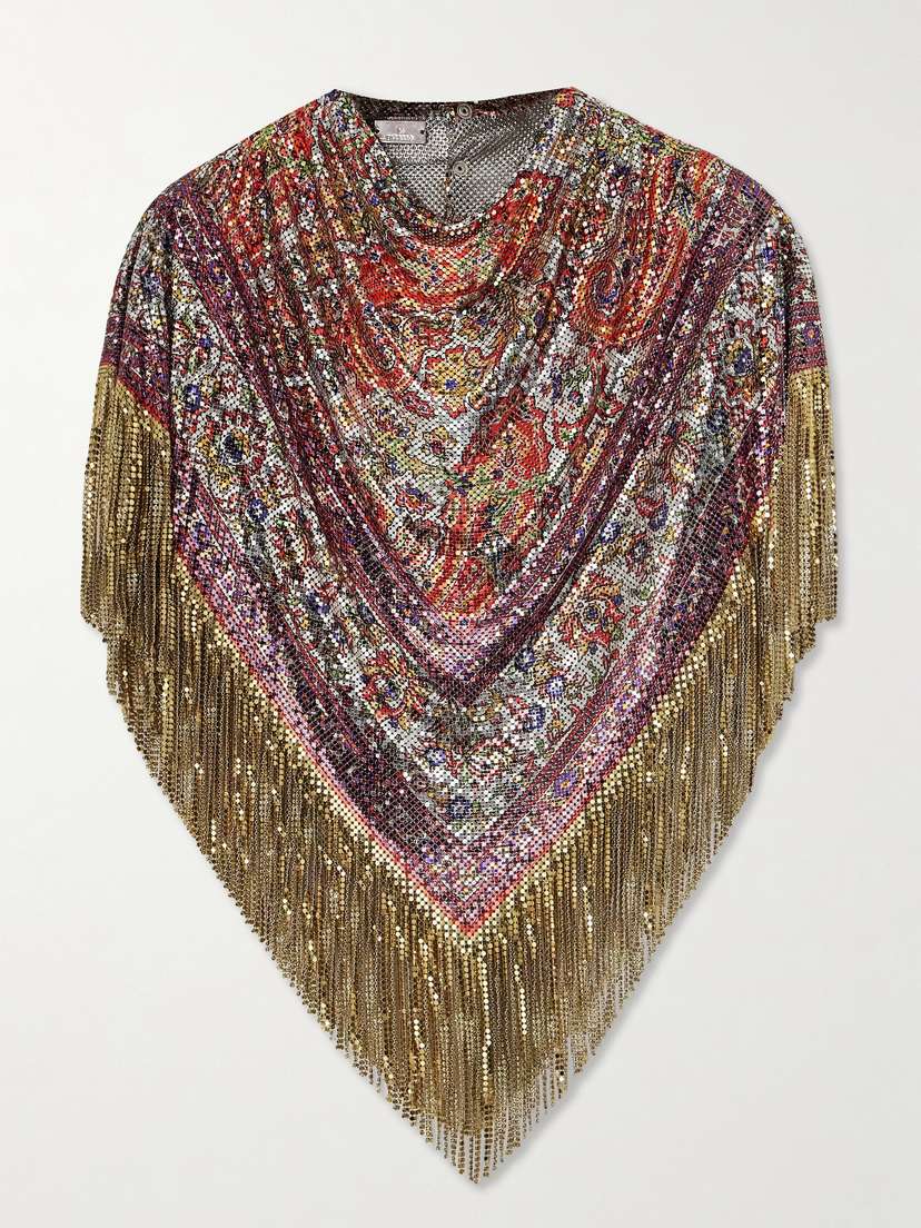 Rabanne Fringed Printed Chainmail Cropped Top