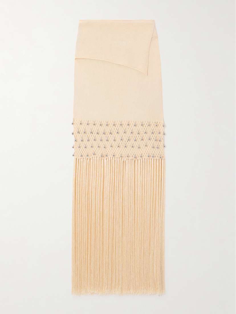 Rabanne Fringed Bead-embellished Crocheted Maxi Skirt - x large