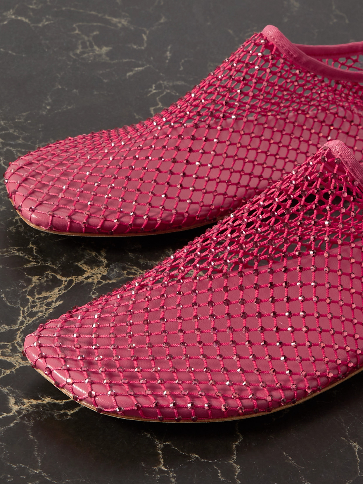 Christopher Esber Minette Crystal-embellished Mesh Ballet Flats In Pink
