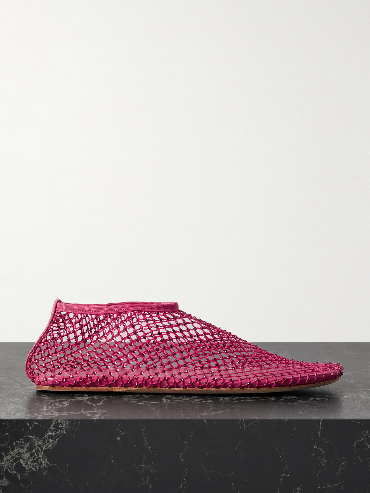 Christopher Esber Minette Crystal-embellished Mesh Ballet Flats In Pink