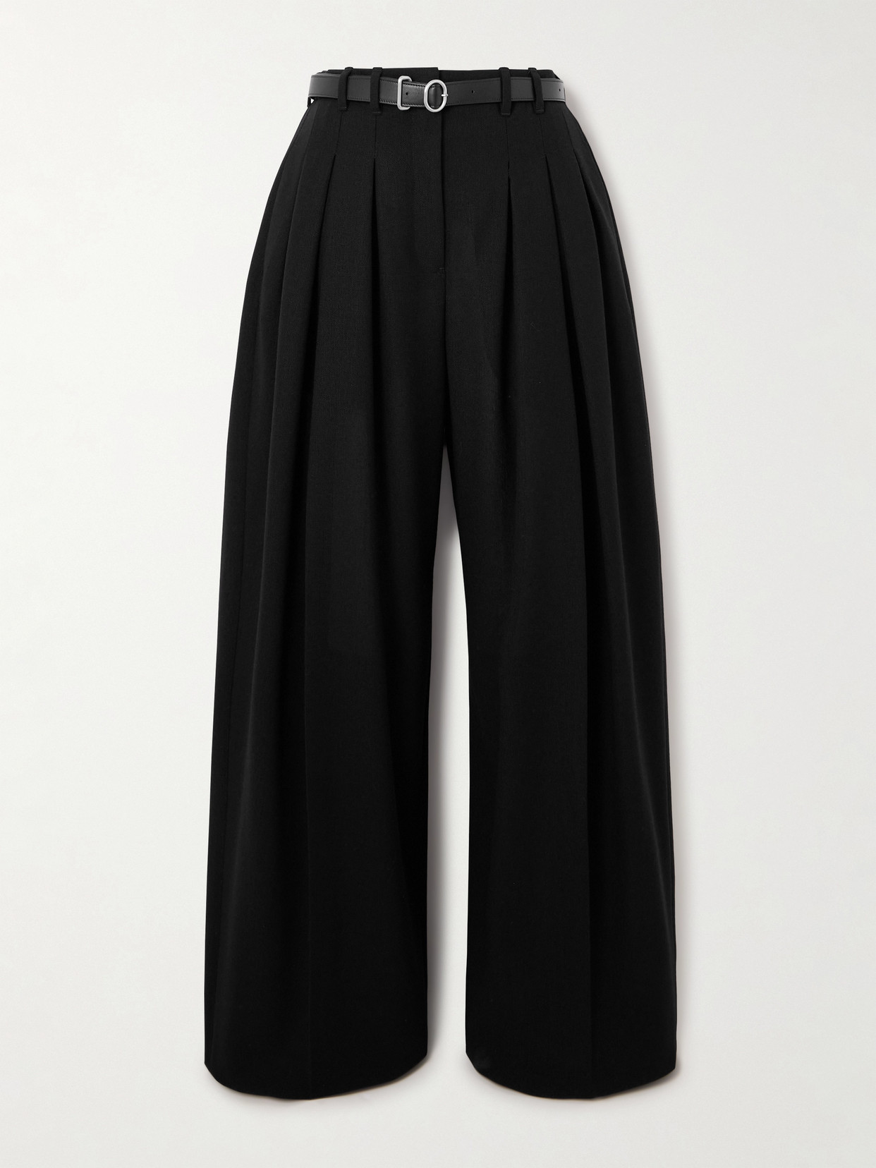 Jil Sander - Belted Pleated Wool Wide-leg Pants - Black