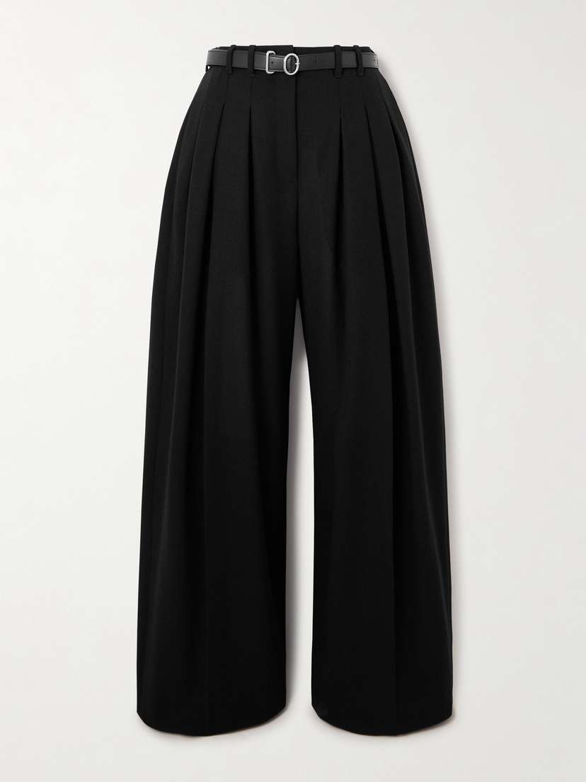 Jil Sander Belted Pleated Wool Wide-leg Pants