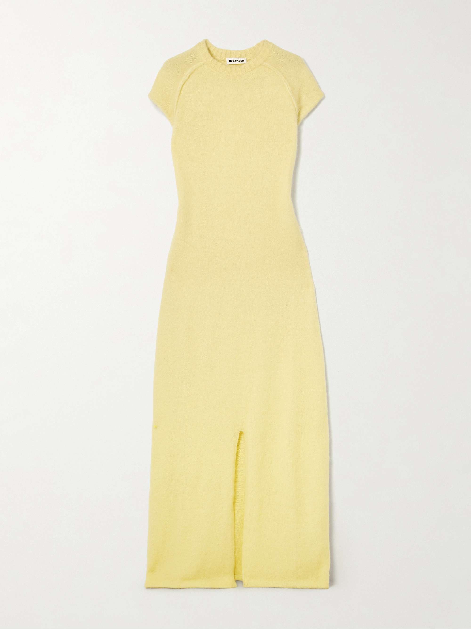 Jil Sander Navy Wool Knit & Satin Plisse Maxi Dress XXS