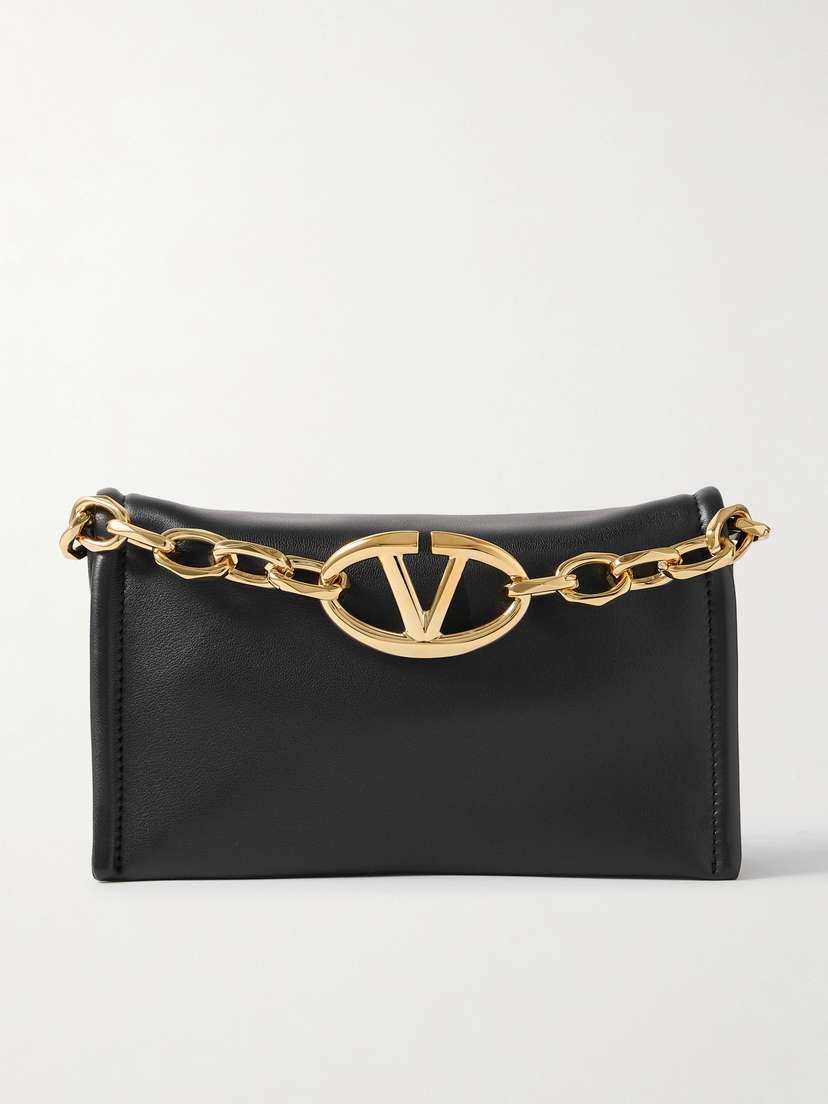 Valentino Garavani Vlogo Chain Embellished Leather Clutch